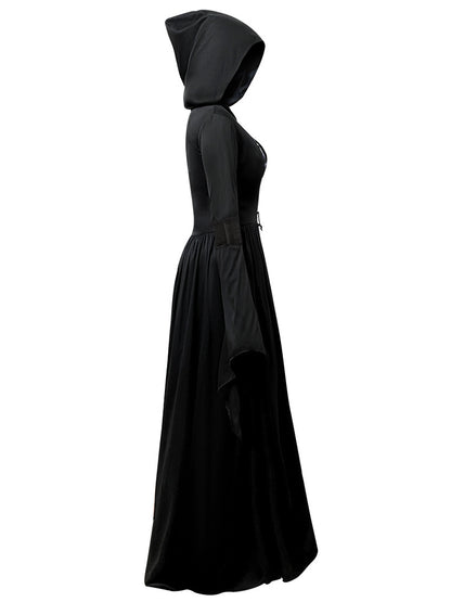 2026 New Halloween Witch Dress Hooded Skeleton Witch Magician Cosplay Stage Performance Costume