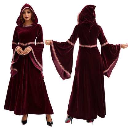 2025 Halloween Family Costume Performance Costume Party Performance Costume Adult European Medieval Burgundy Vampire
