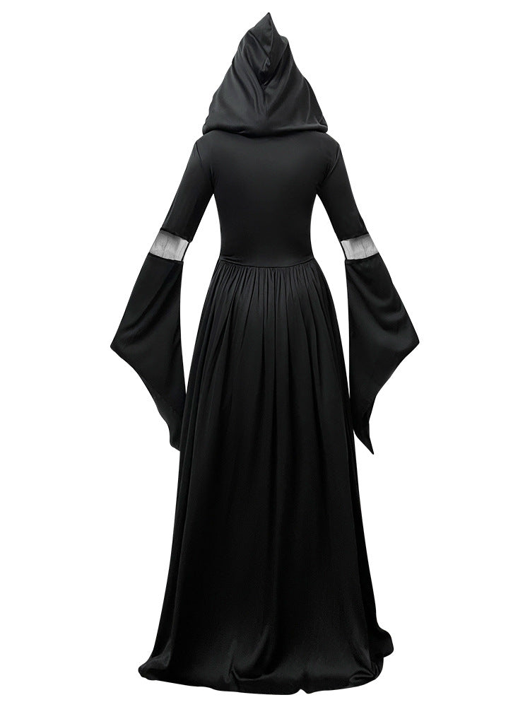 2026 New Halloween Witch Dress Hooded Skeleton Witch Magician Cosplay Stage Performance Costume