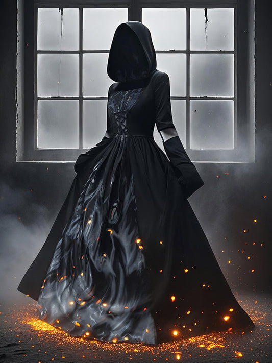 2026 New Halloween Witch Dress Hooded Skeleton Witch Magician Cosplay Stage Performance Costume